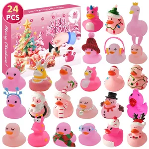 24-piece Christmas advent calendar featuring festive rubber ducks in a pink blind box