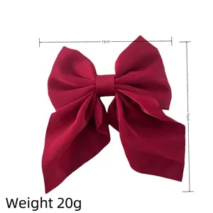 Large red satin bow hair clip for women and kids, 15cm x 15cm size, weight 20g