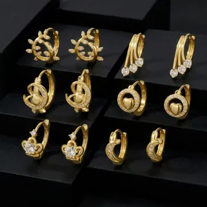 Fashion Copper Zirconia Heart Moon Crown Leaf Hoop Earrings Gold Plated Elegant Jewelry Gift For Women Daily Party