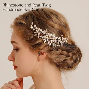 Handgefertigter Vergoldeter Kupferdraht Braut Haarkamm Mit Weißen Kunstperlen Und Strass Elegant Böhmisch Blumen Kopfschmuck Für Hochzeit Party Damen Schmuck