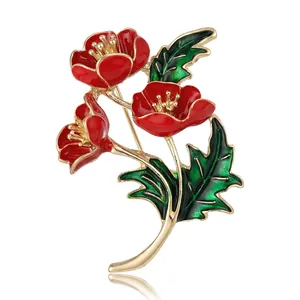 Élégante Broche Coquelicot en Émail pour Femmes Broche en Alliage de Fleur Rouge Corsage de Costume Floral Vintage Bijoux de Mode
