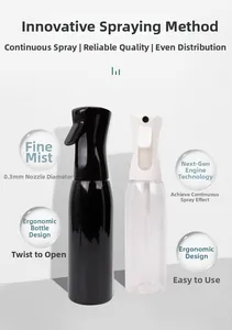 Detail view of 0.3mm fine mist nozzle and ergonomic handle on continuous spray bottle
