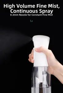 Detail of 200ml continuous fine mist spray bottle showing the 0.3mm diameter nozzle in use