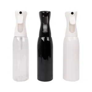 200ml continuous fine mist spray bottle set in clear, black and white plastic finishes