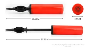 Detail showing dimensions of red manual balloon pump in closed and extended positions