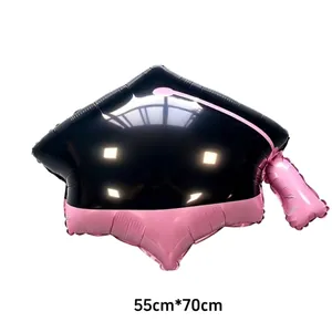 Doctoral graduation cap foil balloon in black and pink with tassel for party decoration