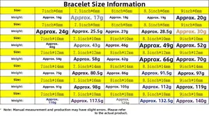 Tableau des tailles et poids pour bracelet gourmette en acier avec plusieurs largeurs