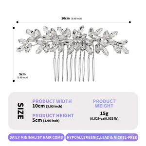 Silver crystal bridal hair comb with rhinestone leaf design for wedding hair styling