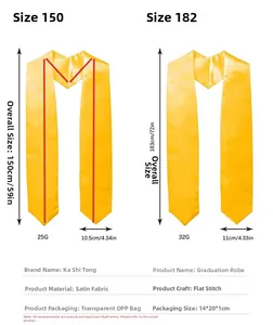 Size comparison chart for graduation sashes in 150cm and 183cm lengths made of satin