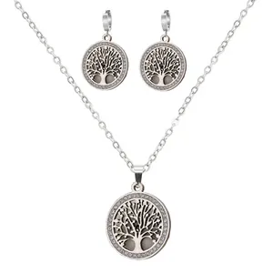 Parure de bijoux Arbre de Vie bohème avec collier et boucles d'oreilles en acier et strass