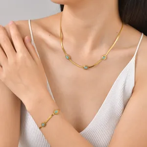 Collana a Serpente in Acciaio Inossidabile Turchese Vintage Minimalista Pietra Turchese Intarsiata Oro Collana a Catena Donna Gioielli