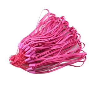 Short magenta nylon wrist lanyards with plastic clips for phones or fans
