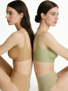 Ensemble soutien-gorge sans couture col V et culotte haute en kaki et vert sauge