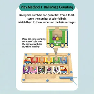 Wooden magnetic counting maze for children featuring colorful trains and magnetic stylus pen