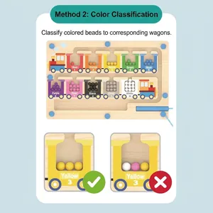 Wooden magnetic color and number sorting train maze toy for kids educational learning