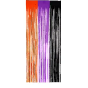 2M Halloween fringe curtain in black, orange and purple segments for party backdrop decor