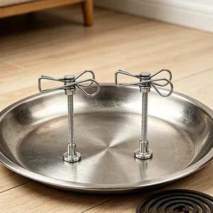 Detailed view of stainless steel magnetic mosquito coil holder with butterfly clip and base