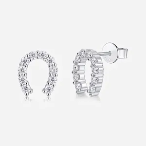 Moissanite Stud Earrings With 925 Sterling Silver Earring Post Geometric Heart Triangle Horseshoe Luxury Dainty Jewelry Women