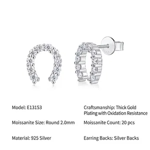 Elegant S925 sterling silver horseshoe earrings with 2.0mm moissanite stones