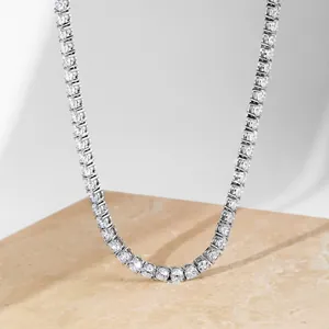 Classic 925 sterling silver tennis necklace with 4mm cubic zirconia stones in silver finish
