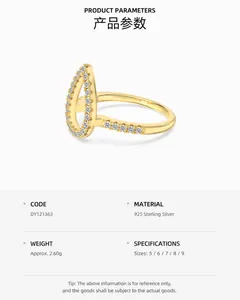 Detailed view of S925 sterling silver pear-shaped ring with micro-set white cubic zirconia