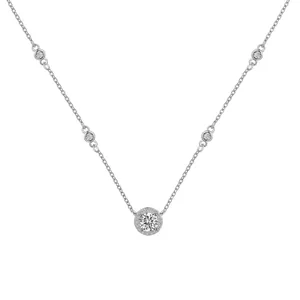 Collier en argent avec pendentif halo, zircon blanc et détails de serti clos
