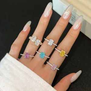 Luxury S925 silver radiant cut zircon rings with colorful stones and pavé set diamonds