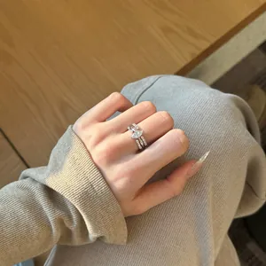 S925 sterling silver marquise-cut zircon ring set with pave crystals on hand