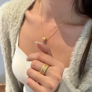Parure de bijoux épi de blé en argent S925 plaqué or 22k avec collier et bague