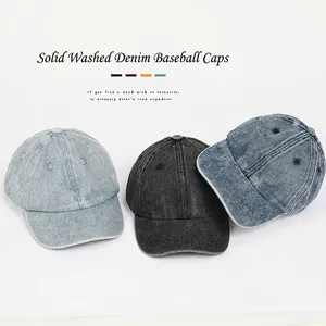 Kids Washed Denim Baseball Cap Solid Color Cotton Blend Adjustable Sun Protection Hat For Boys Girls Toddler Outdoor Casual Retro Peak Cap