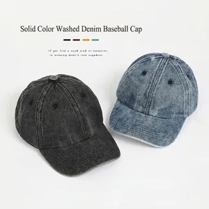 Classic washed denim baseball caps for kids in vintage dark grey and light blue styles