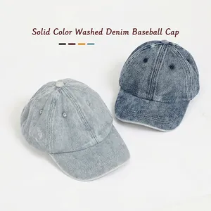 Classic washed denim baseball cap for kids with adjustable strap and breathable cotton fabric