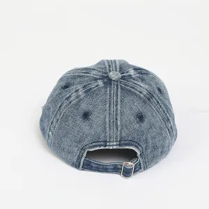 Classic washed denim baseball cap for kids with adjustable metal buckle back view