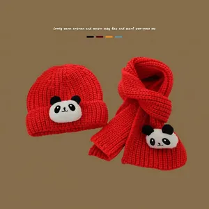 Ensemble Bonnet Et Écharpe D'Hiver Pour Enfants Panda Mignon Bonnet En Tricot Épais Pour Garçons Filles Chaud Hiver
