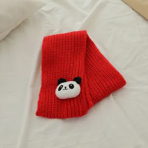 Ensemble bonnet et écharpe rouge pour enfants avec décoration panda mignon en tricot