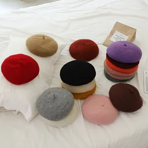 Kids Girls Solid Color Wool Felt Beret Hat Korean Style Sweet Warm Winter Painter Hat Artist Cap For Toddlers One To Six