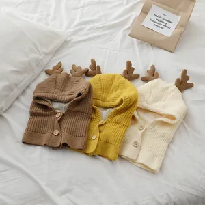 Bonnets écharpes à capuche en tricot pour bébé avec bois de cerf pour l'hiver