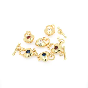Pendentifs cœur plaqués or 18 carats avec zircons et fermoirs pour création de bijoux