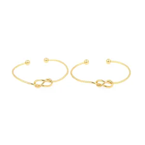 Brazaletes abiertos minimalistas bañados en oro 18K con símbolo infinito y cuentas