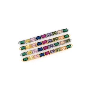 Connecteur barrette en zircon coloré pour bracelets DIY en cuivre plaqué or et argent