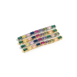 Connecteurs rectangulaires en zircon coloré pour bracelets DIY en or et argent