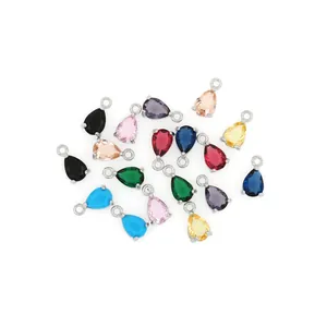 18K Gold Plated Copper Water Drop Pear Shape Zirconia Pendant DIY Jewelry Finding For Necklace Making Accessory