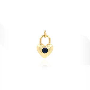 Pendentif cadenas cœur plaqué or 18K avec zircon bleu foncé pour bijoux DIY