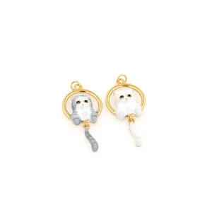 Ciondoli a forma di gatto placcati oro 18K con occhi di diamante blu per gioielli fai da te