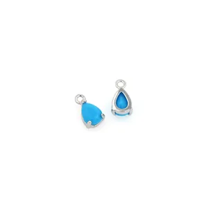 18K gold-plated teardrop pendant with micro-pave zircons and sky blue stone
