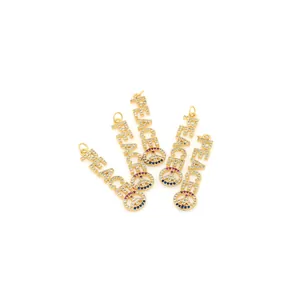 5pcs 18K gold plated PEACE letter pendants with cubic zirconia and peace symbol