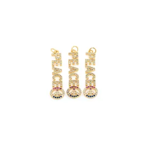18K gold plated PEACE letter pendant with cubic zirconia for DIY jewelry making