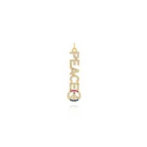 18K Gold Plated Copper Micro Inlaid Zirconia PEACE Letter Peace Sign Pendant Only For Women DIY Jewelry Making Accessories