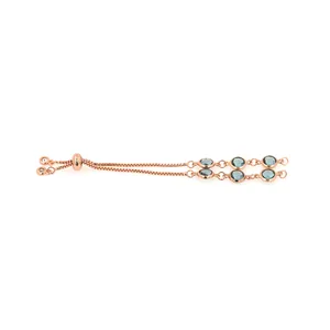Bracelet ajustable plaqué or 18 carats avec six saphirs bleus ronds et fermoir coulissant