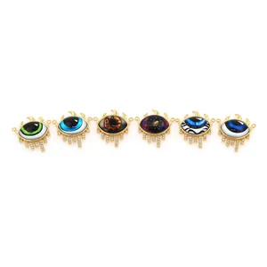 18K gold-plated Evil Eye pendants with sparkling zircon fringe for DIY jewelry making